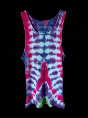 LillylouTie-Dye New Ribbed Tank Top in Hot  Pink, Purple,Blue & Chartreuse Med